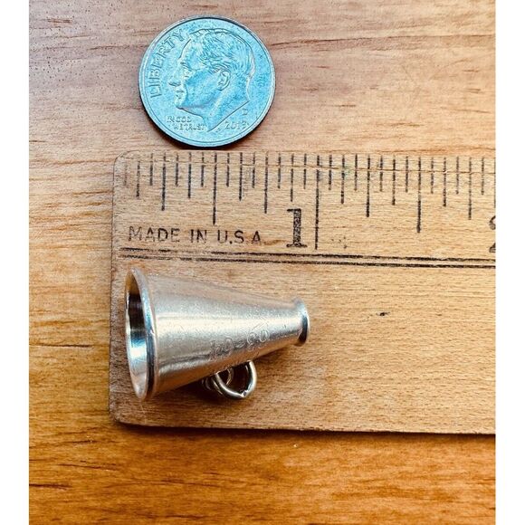 Sterling Silver Cheerleader Megaphone Charm Pendant Vintage 3/4" Dana Engraved - Picture 5 of 10